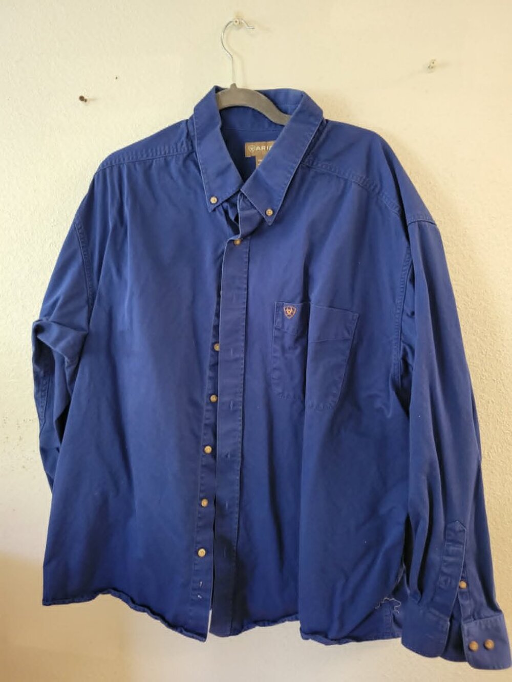 Ariat Shirt Men's 3XL Blue Solid Long Sleeve Button Down Casual Western #300